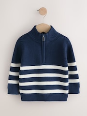 Navy Blue/Ecru Stripe Knitted Quarter Zip Jumper (3mths-7yrs) - Image 1 of 4