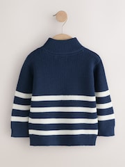 Navy Blue/Ecru Stripe Knitted Quarter Zip Jumper (3mths-7yrs) - Image 2 of 4