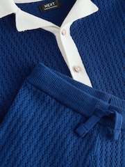 Navy Blue Knitted Polo Shirt and Shorts Set (3mths-10yrs) - Image 4 of 6