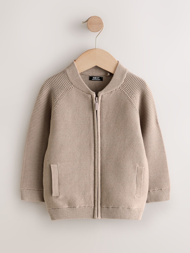 Taupe Brown Zip Through Cardigan (3mths-7yrs) - Image 1 of 4 Taupe Brown Zip Through Cardigan (3mths-7yrs) - Image 1 of 4