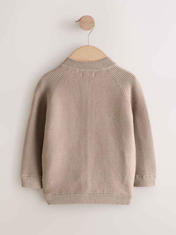 Taupe Brown Zip Through Cardigan (3mths-7yrs) - Image 2 of 4 Taupe Brown Zip Through Cardigan (3mths-7yrs) - Image 2 of 4