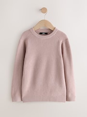 Rosa escuro - Suéter de malha de algodão com gola redonda (3-16anos) - Imagem 1 de 4