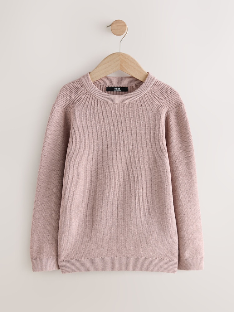 Rosa escuro - Suéter de malha de algodão com gola redonda (3-16anos) - Imagem 1 de 4