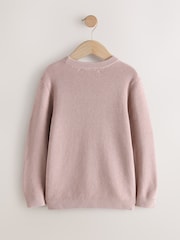 Rosa escuro - Suéter de malha de algodão com gola redonda (3-16anos) - Imagem 2 de 4