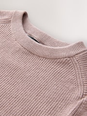 Rosa escuro - Suéter de malha de algodão com gola redonda (3-16anos) - Imagem 3 de 4