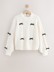 Ecru Collar Layer Cable Knit Bow Jumper - Image 1 of 3