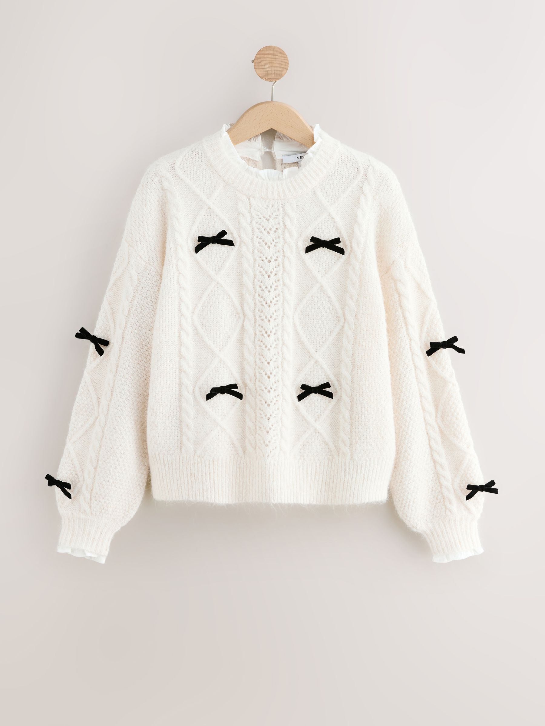 Buy Ecru Cable Knit Collar Jumper With Bow Detail from the Next UK