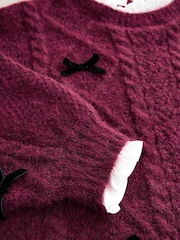 Burgundy Red Collar Layer Cable Knit Bow Jumper - Image 2 of 3