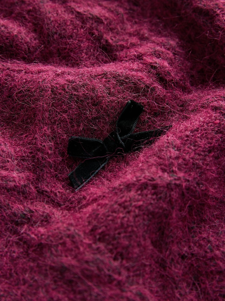 Burgundy Red Collar Layer Cable Knit Bow Jumper - Image 3 of 3