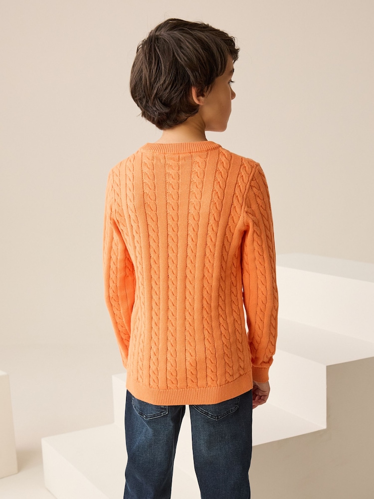 Orange Cable Knit Crew Neck Jumper (3-16yrs) - Image 2 of 3 Orange Cable Knit Crew Neck Jumper (3-16yrs) - Image 2 of 3