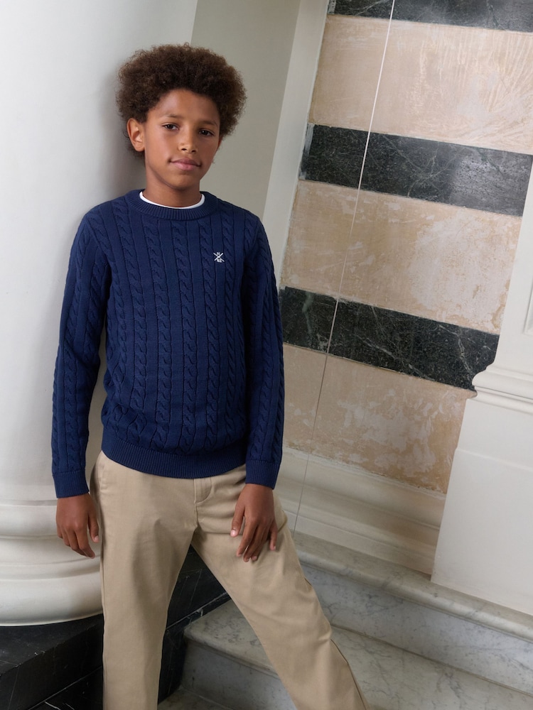 Navy Blue Cable Knit Crew Neck Jumper (3-16yrs) - Image 1 of 2 Navy Blue Cable Knit Crew Neck Jumper (3-16yrs) - Image 1 of 2