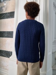 Navy Blue Cable Knit Crew Neck Jumper (3-16yrs) - Image 2 of 2