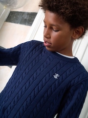 Navy Blue Cable Knit Crew Neck Jumper (3-16yrs) - Image 3 of 3