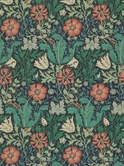 Morris & Co Compton Indigo Russet Compton Morris  Friends 10M Wallpaper - Image 1 of 1