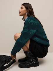 Teal Blue Sparkle Tinsel Bow Christmas Jumper - Image 4 of 8