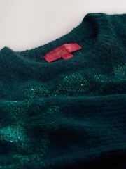 Teal Blue Sparkle Tinsel Bow Christmas Jumper - Image 8 of 8