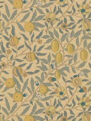 Morris & Co Fruit Blue Gold Brown Fruit Morris  Friends 10M Wallpaper - Image 1 of 1