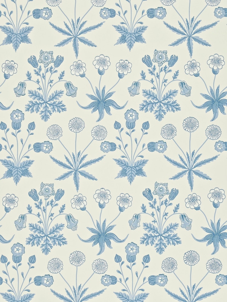 Morris & Co Daisy Blue Ivory Daisy Morris  Friends 10M Wallpaper - Image 1 of 1