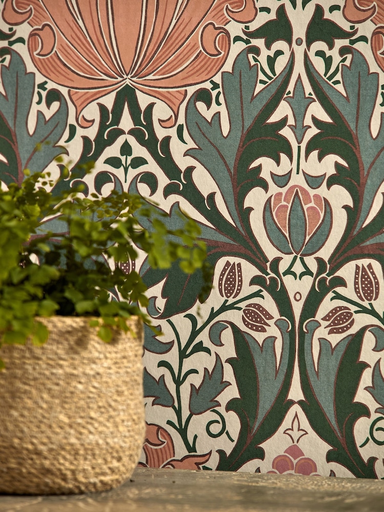 Morris & Co Helena Peach Teal Helena Morris Friends 10M Wallpaper - Image 1 of 3 Morris & Co Helena Peach Teal Helena Morris Friends 10M Wallpaper - Image 1 of 3