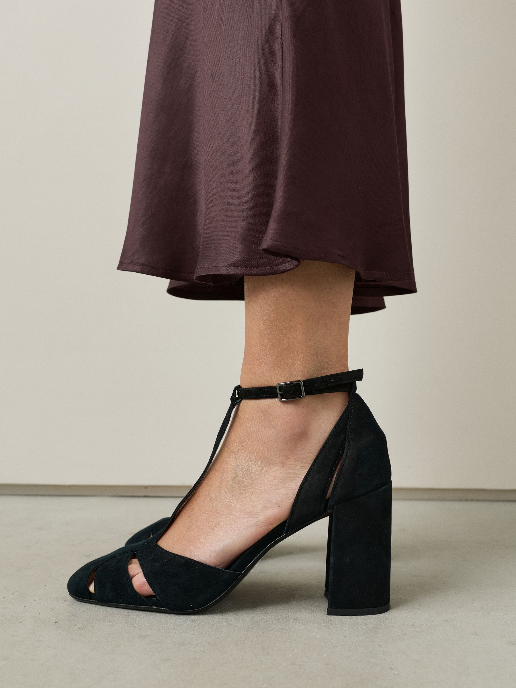 Buy Black Forever Comfort® Leather T-Bar Cutout Closed Toe Block
