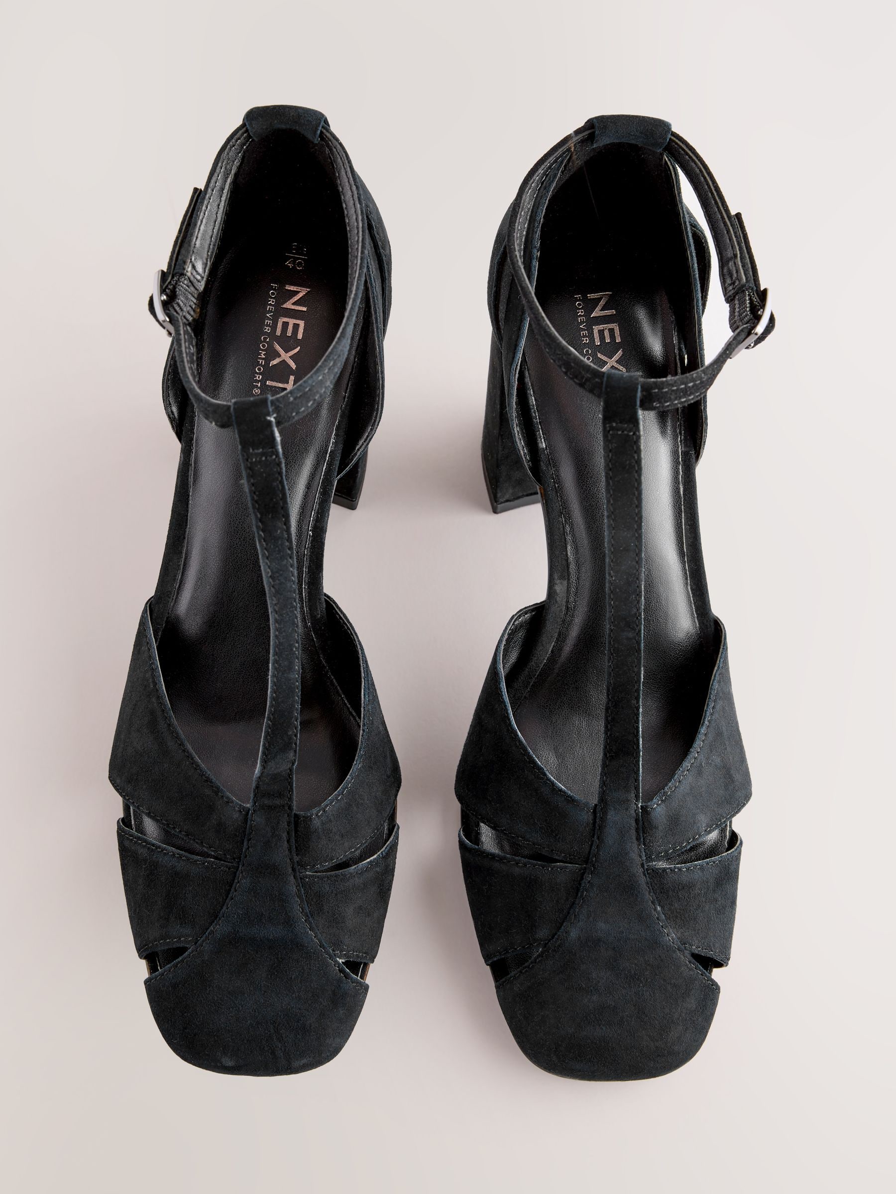 Buy Black Forever Comfort® Leather T-Bar Cutout Closed Toe Block