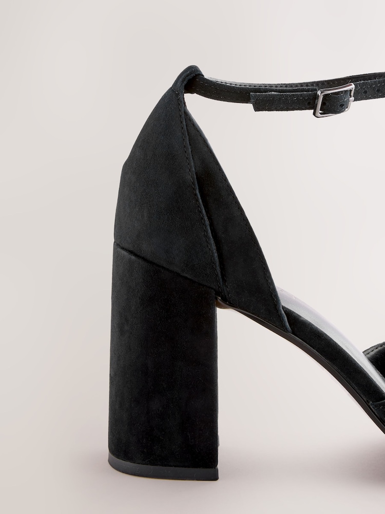 Black Forever Comfort® Leather T-Bar Cutout Closed Toe Block Heels - Image 9 of 9