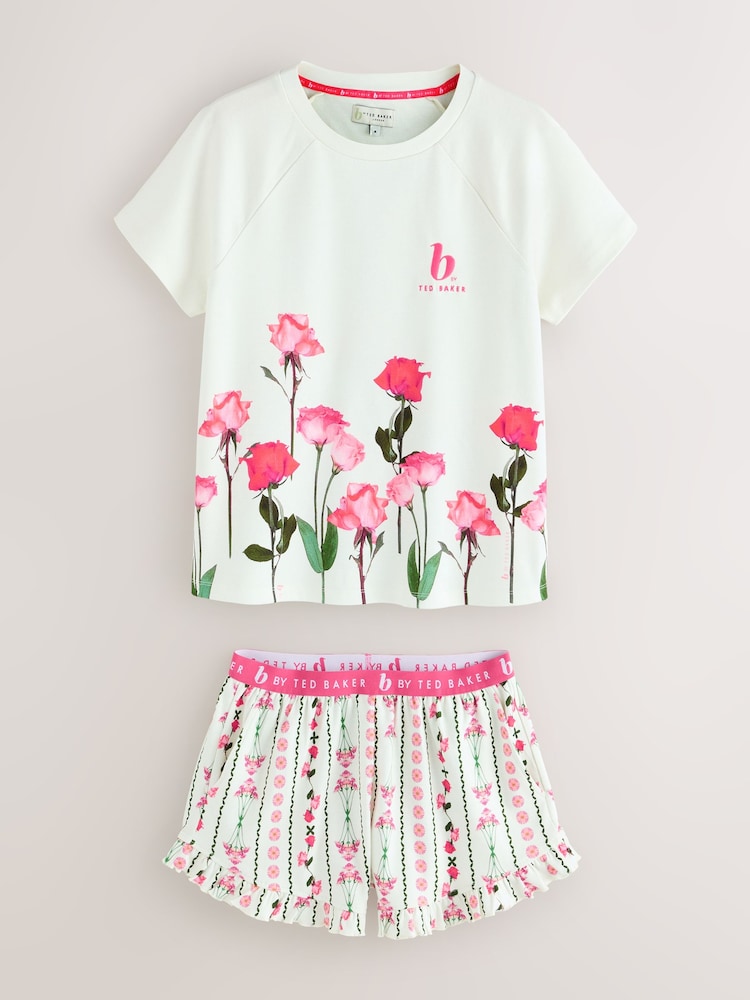 B by Ted Baker White/Pink Pyjamas Shorts Set - Image 1 of 5 B by Ted Baker White/Pink Pyjamas Shorts Set - Image 1 of 5