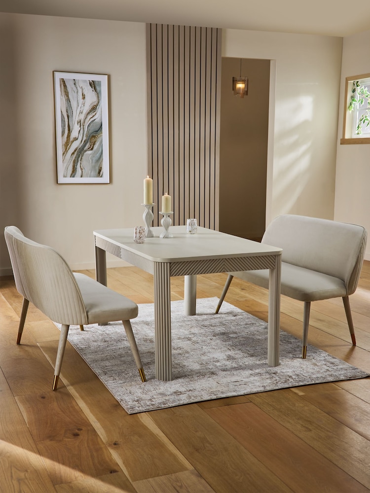 Soft Velvet Pebble Valencia Dining Table and Bench Set - Image 1 of 10