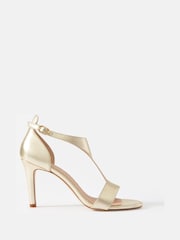 Mint Velvet Gold Tina Leather Strap Heels - Image 1 of 3