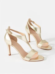 Mint Velvet Gold Tina Leather Strap Heels - Image 2 of 3
