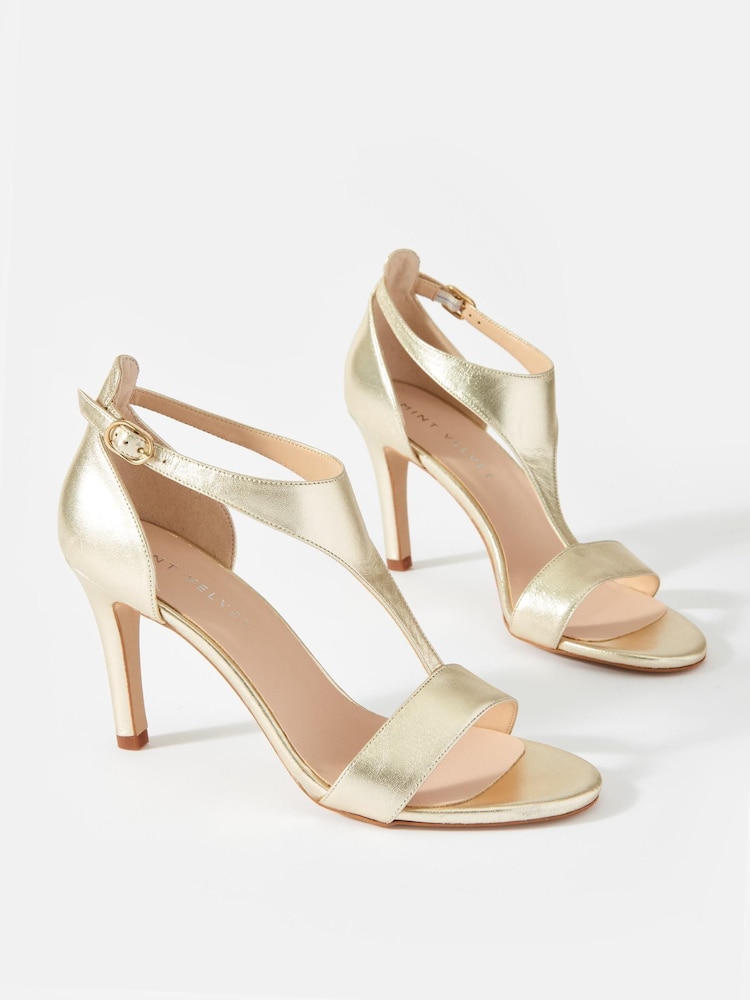 Mint Velvet Gold Tina Leather Strap Heels - Image 2 of 3
