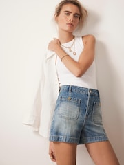 Mint Velvet Blue Mid Wash 100% Cotton Denim Shorts - Image 2 of 8