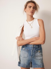 Mint Velvet Blue Mid Wash 100% Cotton Denim Shorts - Image 4 of 8
