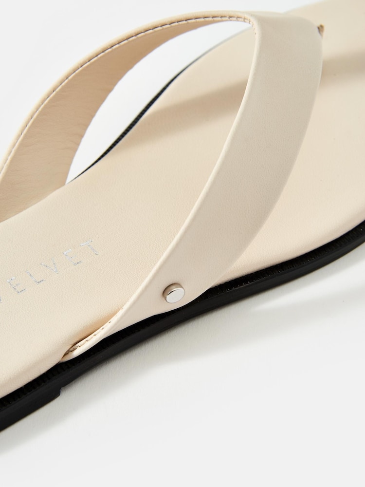 Mint Velvet Cream Lula Leather Flip Flops - Image 6 of 6