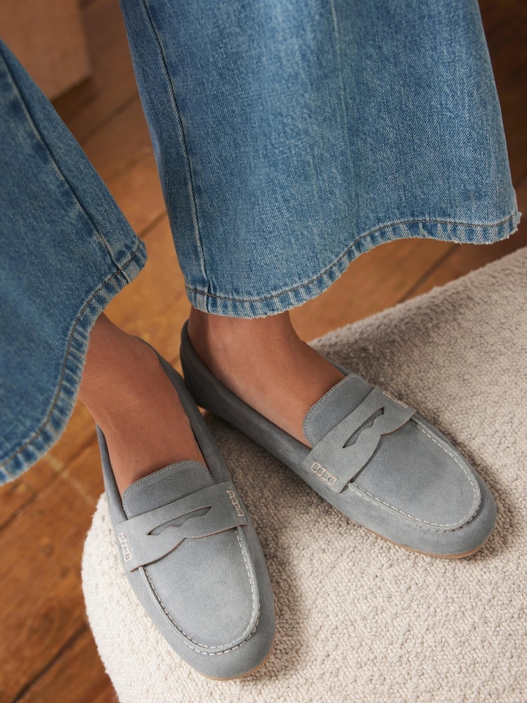 Mint Velvet Blue Bethan Suede Loafers - Image 2 of 5 Mint Velvet Blue Bethan Suede Loafers - Image 2 of 5