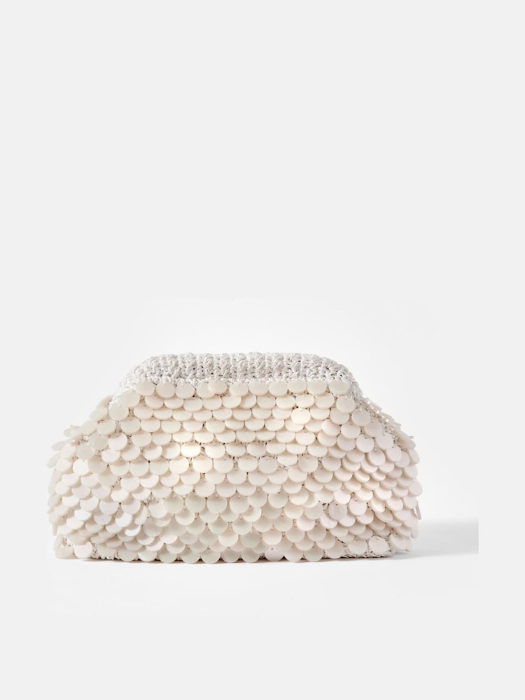 Mint Velvet White Cream Embellished 100% Cotton Clutch Bag - Image 1 of 4