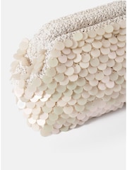 Mint Velvet White Cream Embellished 100% Cotton Clutch Bag - Image 3 of 4