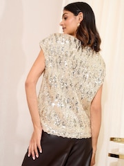 Friends Like These Gold Short Sleeve Sequin Blouse - Image 2 of 5