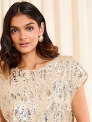 Friends Like These Gold Short Sleeve Sequin Blouse - Image 3 of 5