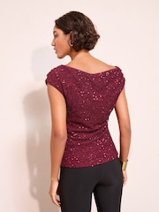 Friends Like These Burgundy Red Asymmetric Sequin Top - Image 4 of 4