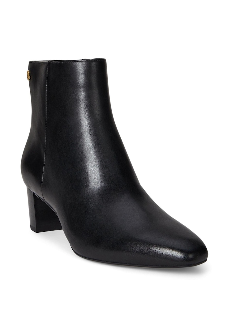 Lauren Ralph Lauren Black Textured Leather Heeled Ankle Boots - Image 1 of 2 Lauren Ralph Lauren Black Textured Leather Heeled Ankle Boots - Image 1 of 2