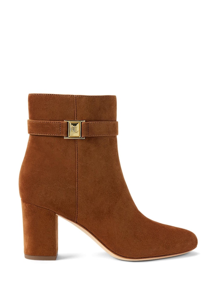 Lauren Ralph Lauren Brown Suede Heel Ankle Boots - Image 1 of 4 Lauren Ralph Lauren Brown Suede Heel Ankle Boots - Image 1 of 4