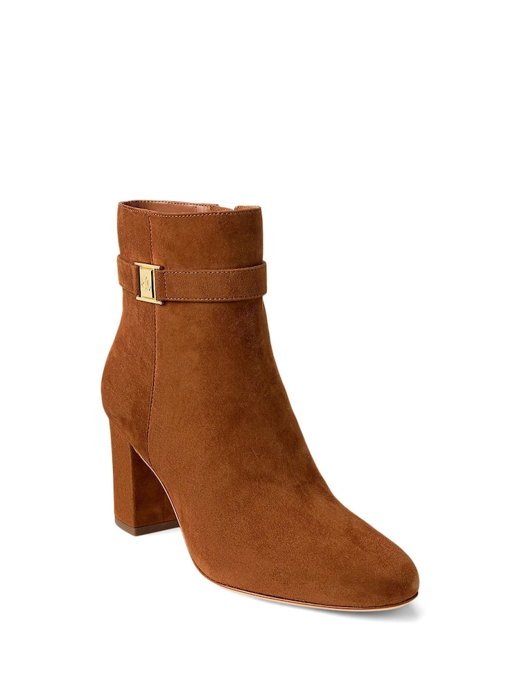 Lauren Ralph Lauren Brown Suede Heel Ankle Boots - Image 2 of 4 Lauren Ralph Lauren Brown Suede Heel Ankle Boots - Image 2 of 4