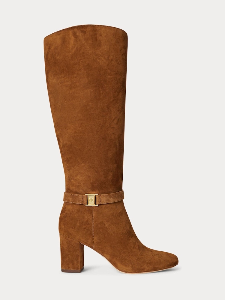 Lauren Ralph Lauren Brown Suede Heel Tall Boots - Image 1 of 3