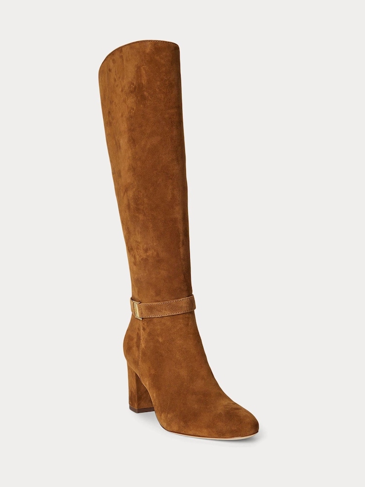 Lauren Ralph Lauren Brown Suede Heel Tall Boots - Image 2 of 3