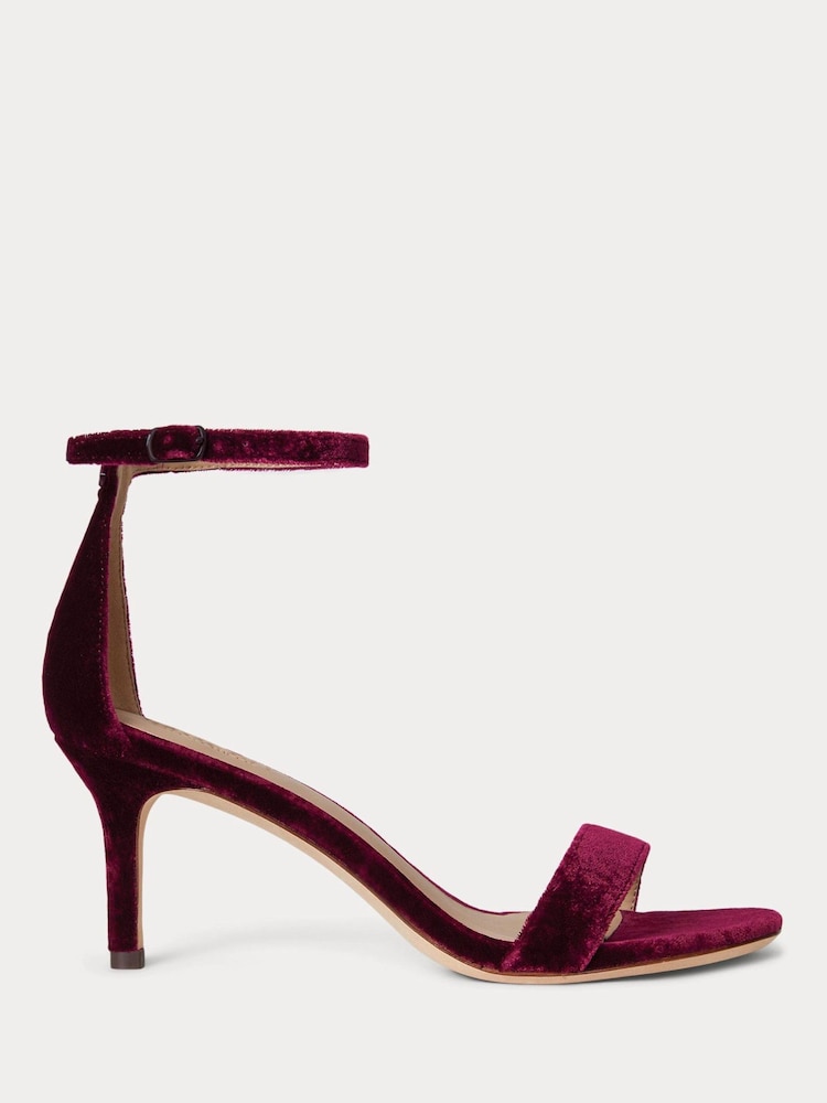 Lauren Ralph Lauren Red Red Allie Velvet Strap Leather Heel Sandals - Image 1 of 4 Lauren Ralph Lauren Red Red Allie Velvet Strap Leather Heel Sandals - Image 1 of 4