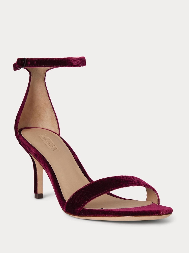Lauren Ralph Lauren Red Red Allie Velvet Strap Leather Heel Sandals - Image 2 of 4 Lauren Ralph Lauren Red Red Allie Velvet Strap Leather Heel Sandals - Image 2 of 4