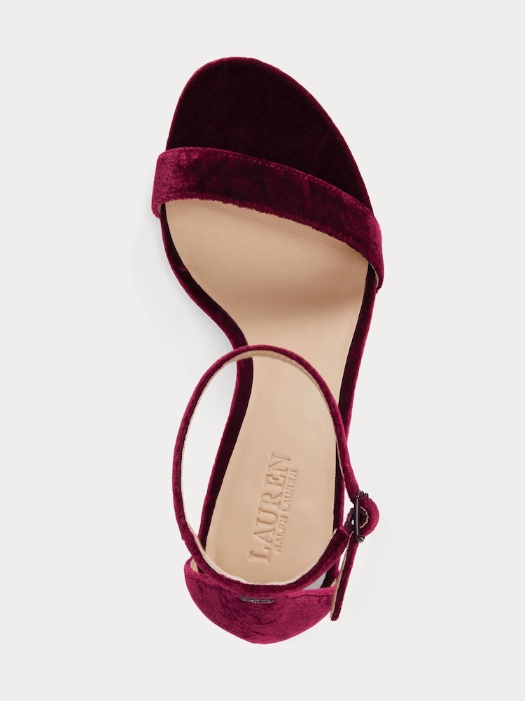 Lauren Ralph Lauren Red Red Allie Velvet Strap Leather Heel Sandals - Image 4 of 4 Lauren Ralph Lauren Red Red Allie Velvet Strap Leather Heel Sandals - Image 4 of 4