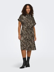 ONLY Curve Black Leopard Print Short Sleeved Shirt Dress - Image 1 of 6