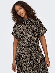 ONLY Curve Black Leopard Print Short Sleeved Shirt Dress - Image 3 of 6